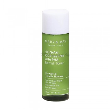 Успокаивающий тоник для проблемной кожи Mary&May Vegan CICA Tea Tree AHA PHA Toner — 30 мл